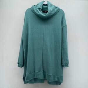 Lulu's Autumn Daze Mint Blue Cowl Neck Long Sleeve Sweater Dress